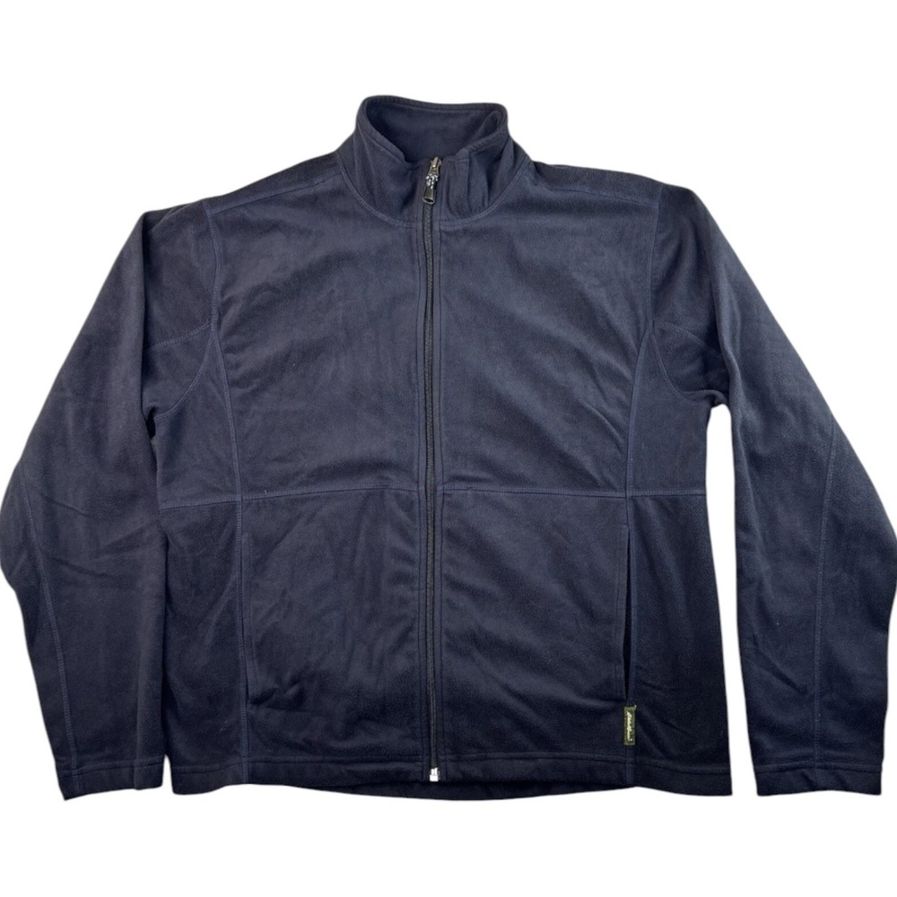 Eddie Bauer Womens Fleece Jacket Blue Full Zip Front Pockets Mock Neck L